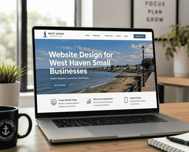 Image of the shoreline with the words Website Design for West Haven small businesses