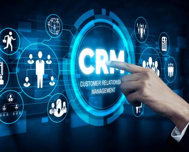 Man using a touch scream for a CRM system