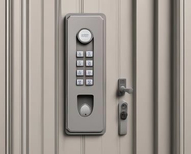 black and silver padlock on white door