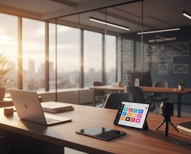 a laptop computer sitting on a table with a laptop and a camera from shobhit goyal website