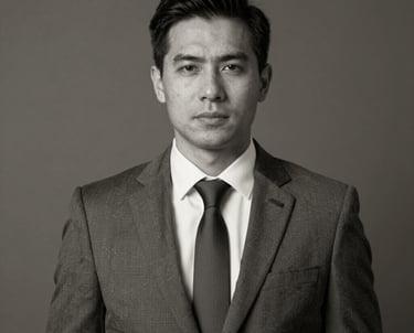 Professional corporate headshot of a man in a formal business suit and tie.