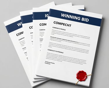 Close-up of hands typing on a laptop with tender forms on screen.