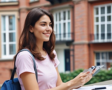 A student exploring university brochures.
