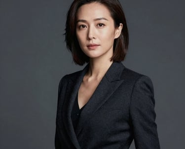 A portrait of a woman in a dark professional outfit, standing against a clean dark grey background. Her expression is confident. Global / International context.