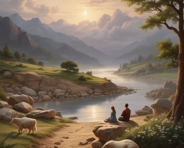 A cozy reading nook with an open Bible and a steaming cup of tea by a window.