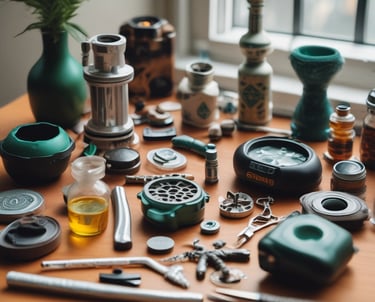 Various soil substrates and nutrient bags arranged neatly on wooden shelves.