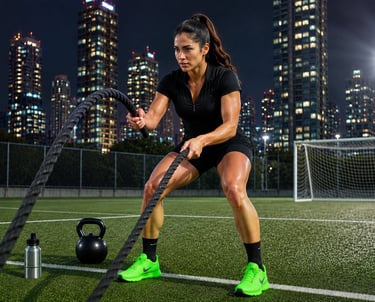 Deportista realizando ejercicio con cuerdas para desarrollar fuerza y resistencia.