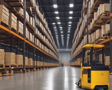 A busy warehouse with workers organizing pallets and loading trucks.
