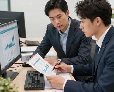 Engineers collaborating on cost optimization strategies in a plant.