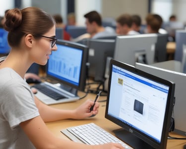 A confident trainer engaging a small group in a bright, modern training room.