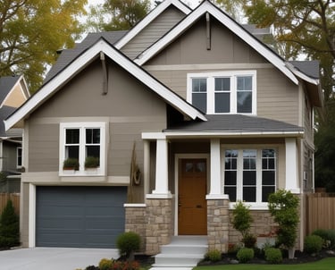 A charming house with a newly painted bold navy blue exterior and white accents under a clear sky.