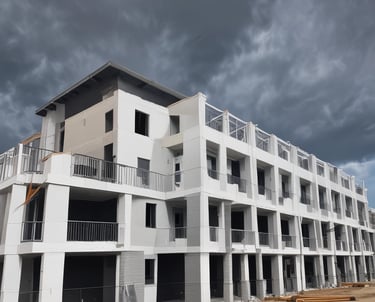 A professional inspecting a commercial property with a clipboard on a sunny day.
