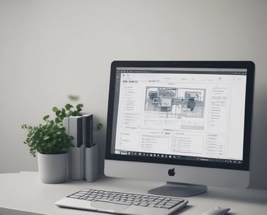 Close-up of hands programming automation software on laptop.