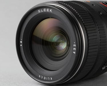 Sleek close-up of a high-tech camera lens or optical sensor. Professional look, minimalist background with grey tones.
