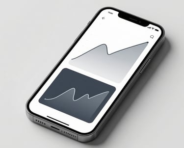 A high-fidelity mobile application interface shown on a premium smartphone, displaying abstract data charts in charcoal and white. Minimalist studio lighting, professional Turkish tech aesthetic.