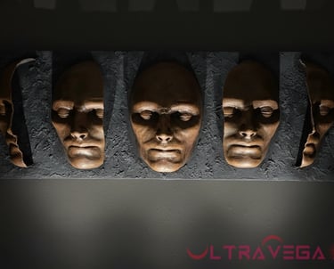 Blood Worm Moon wall hanging sculpture, Faces of reddish brown cascading and waxing and waning. 