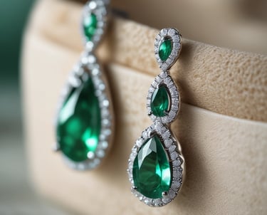 a pair of emerald green earrings with diamonds #mandapamjewels