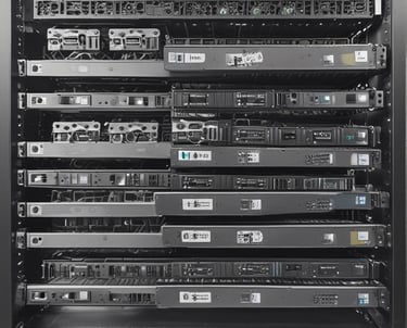 Secure server room with racks of servers and blinking lights.