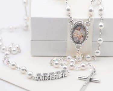 personalised first holy communion rosary beads Northern Ireland