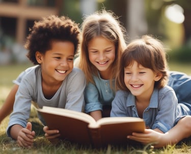 A friendly teacher engaging with students in a bright classroom setting.