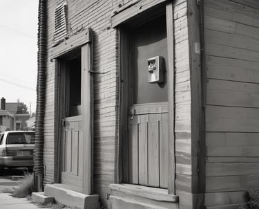 A locksmith changing locks and boarding up windows on a vacant commercial building.