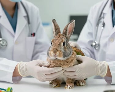 Veterinarian examining a colorful exotic bird in a bright clinic room.