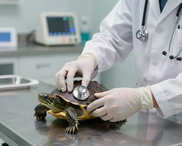 Veterinarian examining a colorful exotic bird in a bright clinic room.