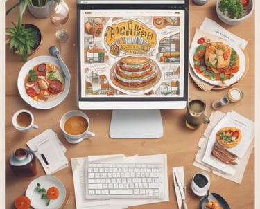 A vibrant collage showing digital marketing, restaurant management, and tourism hospitality icons.