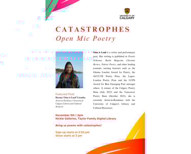 Catastrophes Open Mic Poetry Event at Nickle Galleries University of Calgary