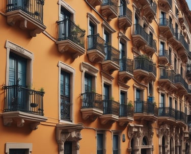Modern residential building exterior during golden hour.