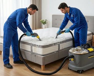 Técnico lavando colchón en Ibagué con máquina profesional