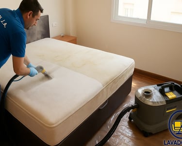 tenico lavando un colchones en ibague