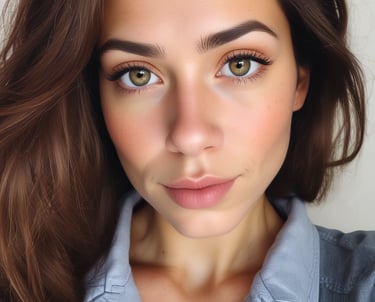 mujer piel oliva clara ojos grandes color verde avellana