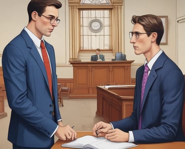 A warm meeting between advocate Gaurav Kathuria and a client discussing legal documents.