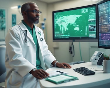 A doctor and patient engaged in a secure video consultation on a laptop.