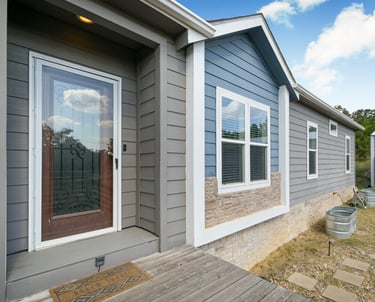 Mobile home on a bright sunny day