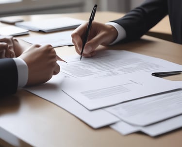 A calm person reviewing documents with a phone nearby, symbolizing expert consultation.