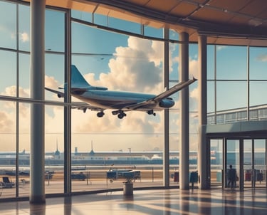 A comfortable shuttle van parked outside an airport terminal with passengers loading luggage.