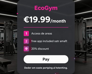 Modern gym membership card with eco-friendly design and pink accents on black background