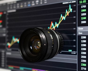 High performance charts on screen, crisp contrast, strategic and high authority aesthetic design, close-up.