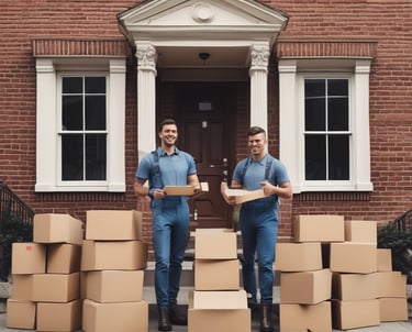 A box truck parked in front of a residential home for delivery.