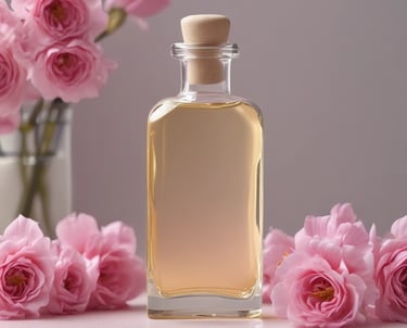 Small glass bottles filled with golden tinctures surrounded by fresh herbs.