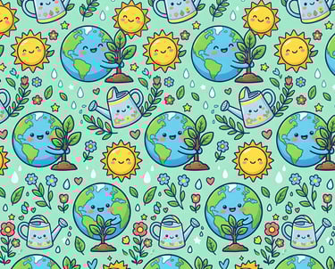 Earth Day Theme | Kawaii Happy Planets and Smiling Suns