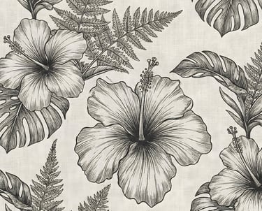 Summer Theme | Vintage Tropical Hibiscus & Monstera Sketch