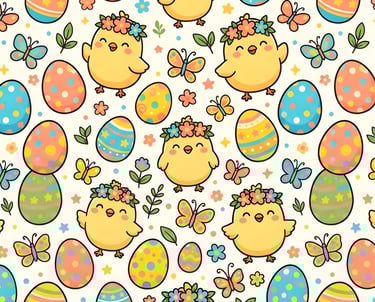 Easter Theme | Playful Kawaii Easter Chicks & Painted Eggs