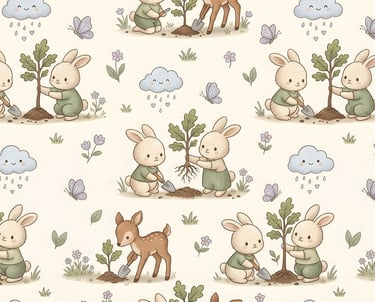 Earth Day Theme | Kawaii Earth Day Bunny & Deer Tree Planting