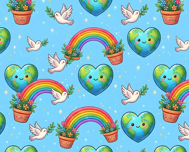 Earth Day Theme | Cute Heart Earth & Rainbow Peace Dove