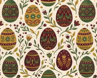 Easter Theme | Traditional Folk Art Easter Eggs & Botanical