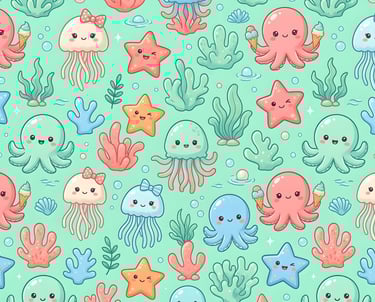 Summer Theme | Playful Ocean Summer Pattern | Kawaii Sea Creatures Design