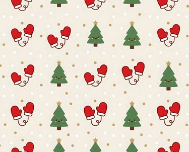 Christmas Theme | Kawaii Smiling Christmas Trees and Red Mitten